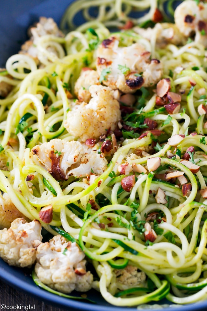 Roasted Cauliflower And Parmesan Zucchini Noodles (Zoodles)
