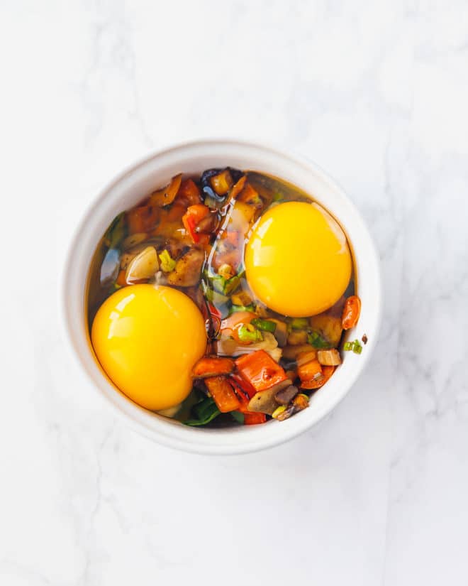 Eggs and veggies in ramekins