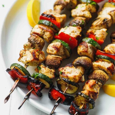 Chicken Kabobs With Mushrooms, Zucchini And Peppers