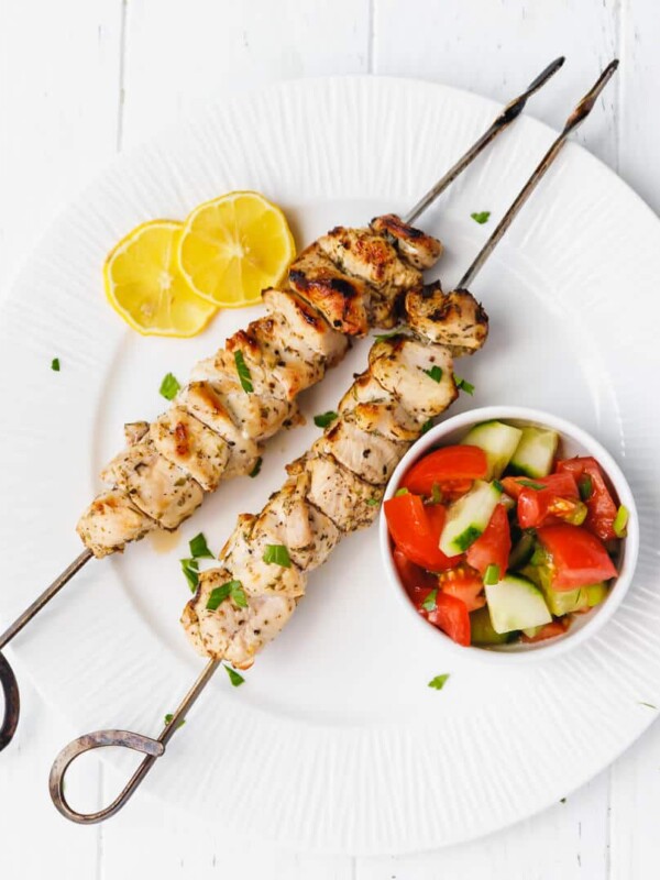 Grilled Chicken Skewers ON A PLATE