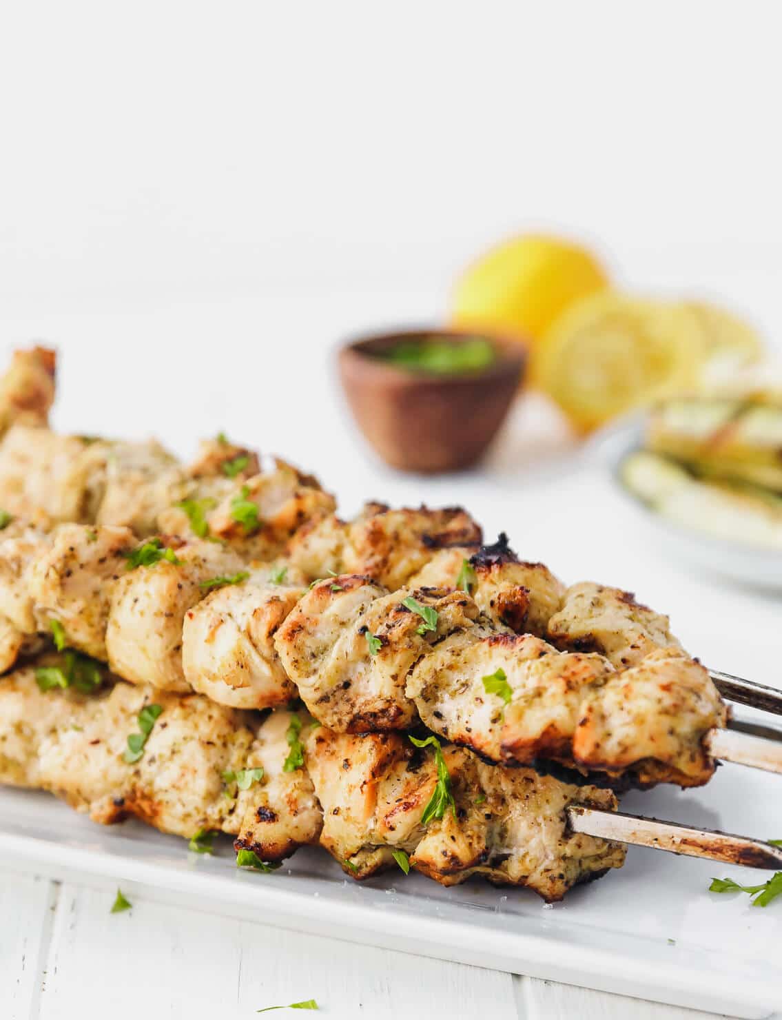 Pesto Marinated Chicken Mini Skewers