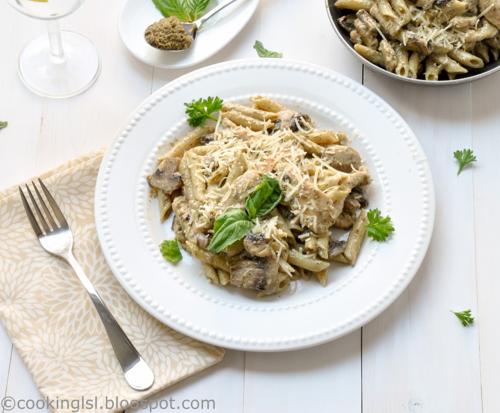 penne-pasta-with-chicken-mushrooms-and-pesto-sauce