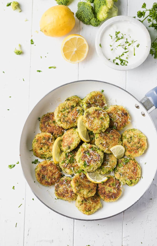Broccoli And Quinoa Fritters in a skillet