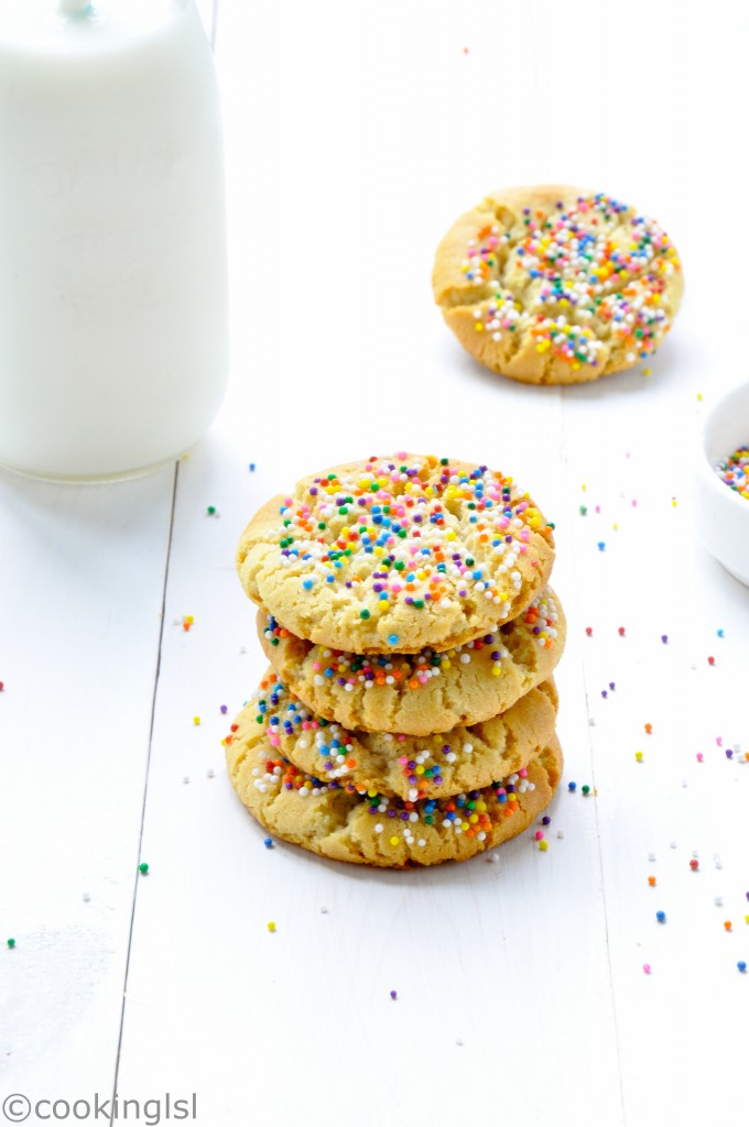 Sweetened condensed milk cookies stacked on top of each other