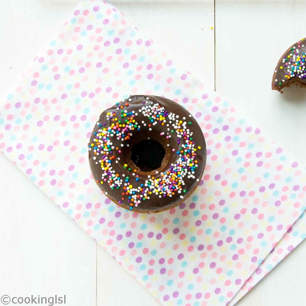 Chocolate-Buttermilk-Donut-baked-healthy-ganache-sprinkles