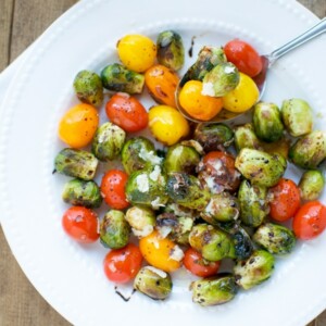 Balsamic brussels sprouts and tomatoes