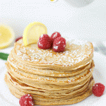 healthy-lemon-curd-whole-wheat-pancakes-cottage-cheese-maple syrup-raspberries