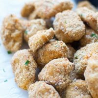 Crispy Baked Parmesan Flax Chicken Bites - tender chicken bites, loaded with Omega-3 and flavorful Parmesan.