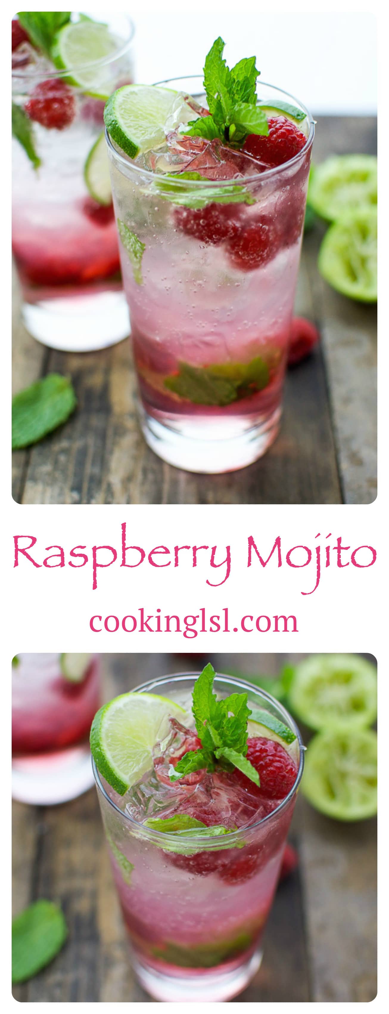 Raspberry mojito cocktail in a highball glass