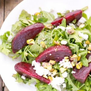 roasted beets arugula goat cheese pistachios salad