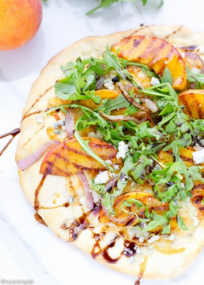Grilled Peach Arugula And Blue Cheese Pizza