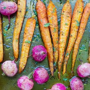 roasted carrots radishes summer savory