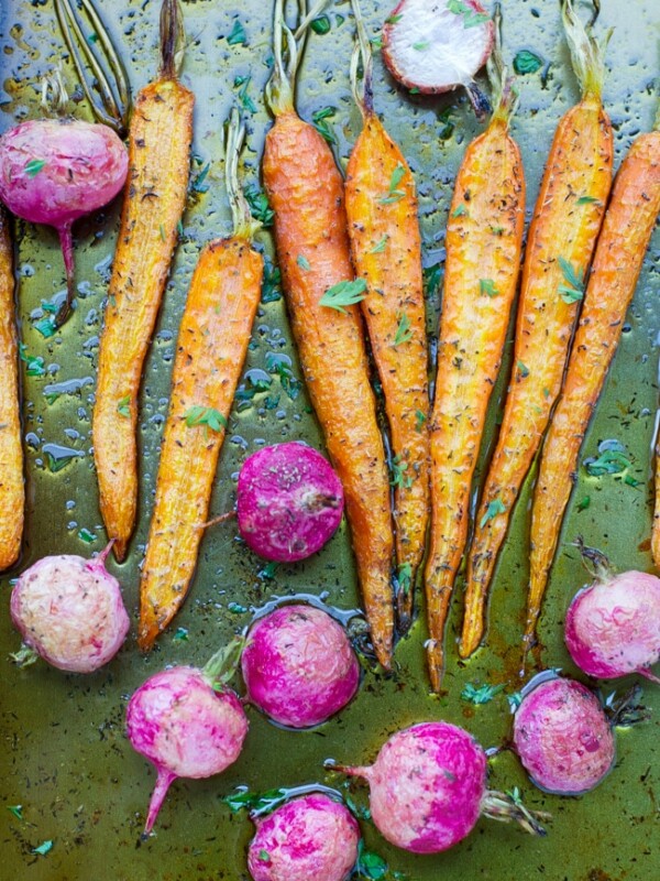 roasted carrots radishes summer savory
