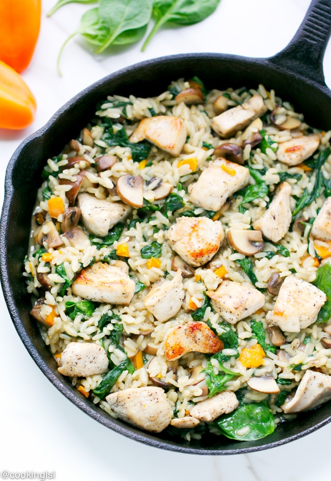 one-pan-chicken-and-rice-spinach-mushrooms-easy-dinner