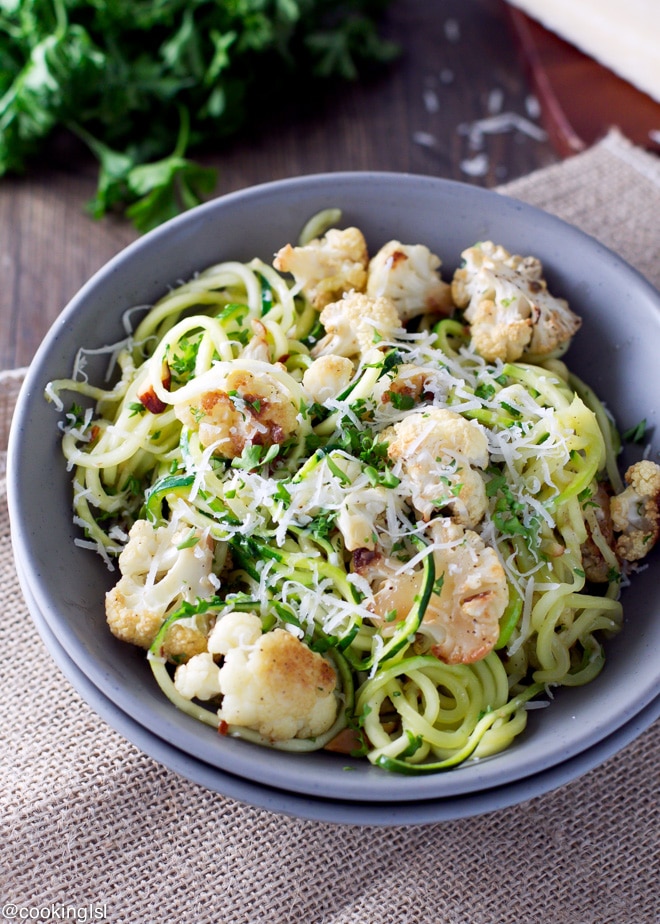 Roasted Cauliflower And Parmesan Zucchini Noodles