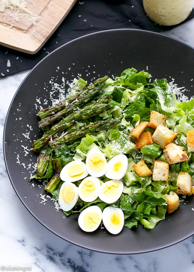 asparagus-quail-eggs-caesar-salad-homemade-dressing