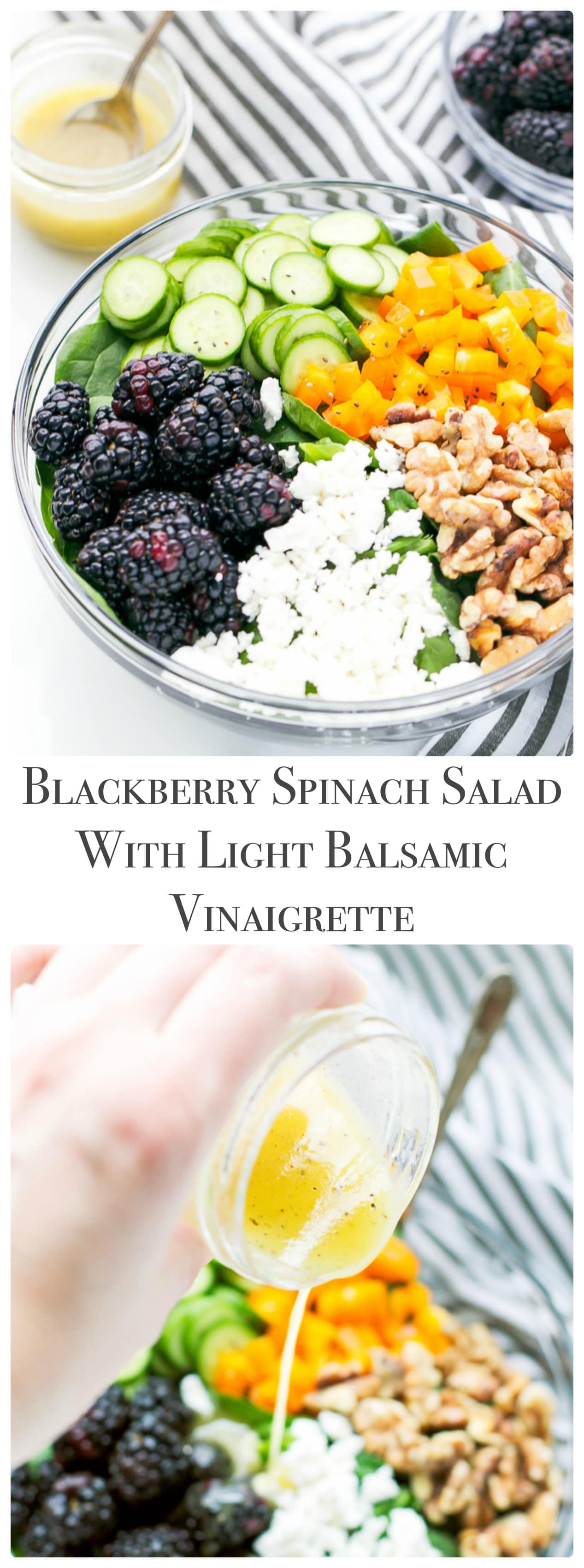 Blackberry Spinach Salad With Light Balsamic Vinaigrette in a bowl