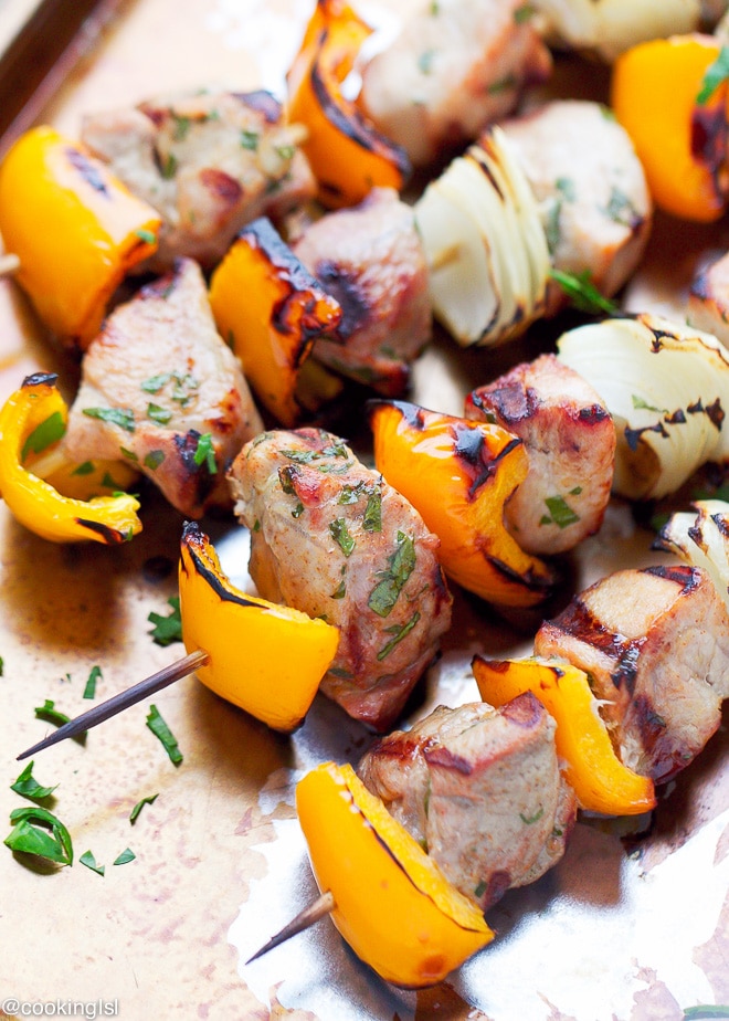 Easy Marinated Pork Skewers (Grilled or Oven Baked Pork Kabobs)