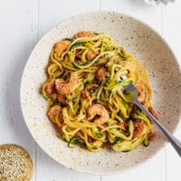 Zucchini noodles with shrimp in a bowl