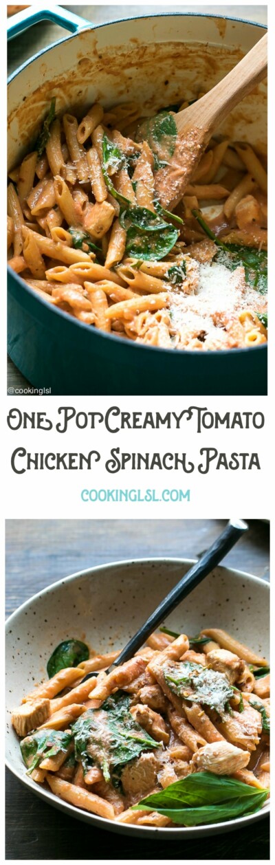 One Pot Creamy Tomato Chicken Spinach Pasta Recipe - Cooking LSL