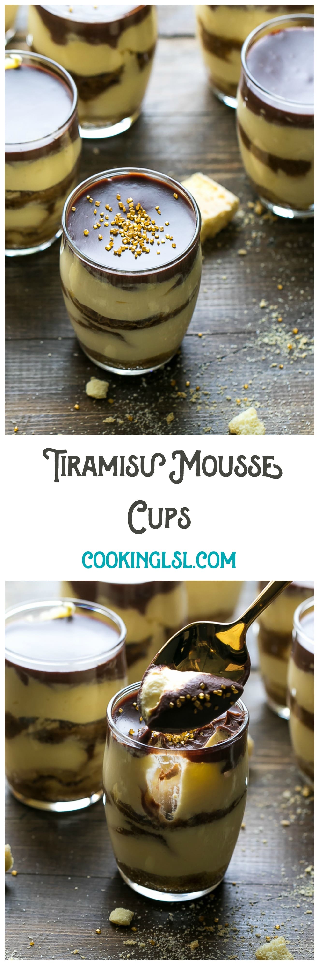 Easy Tiramisu Mousse Cups. Dessert in a cup, with chocolate ganache. Contains raw eggs.