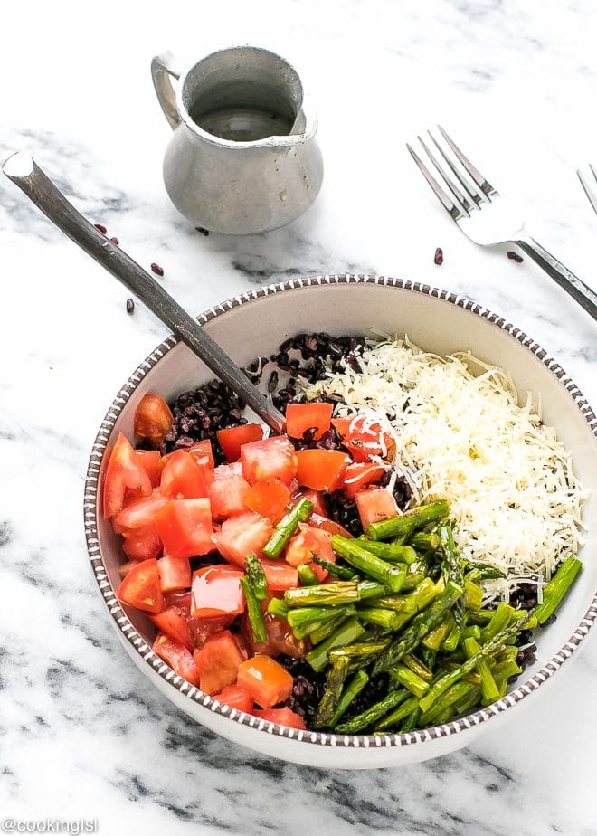 Black Rice Salad Recipe in a bowl with fork