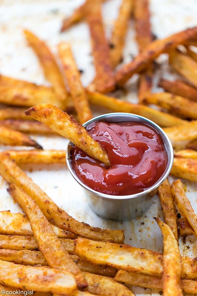 Oven French fries with ketchup