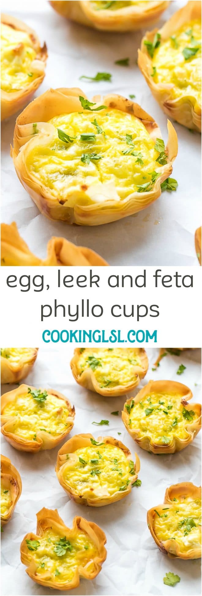 Egg, Leek and Feta Phyllo Cups Recipe. Perfect for breakfast, snack or an appetizer.