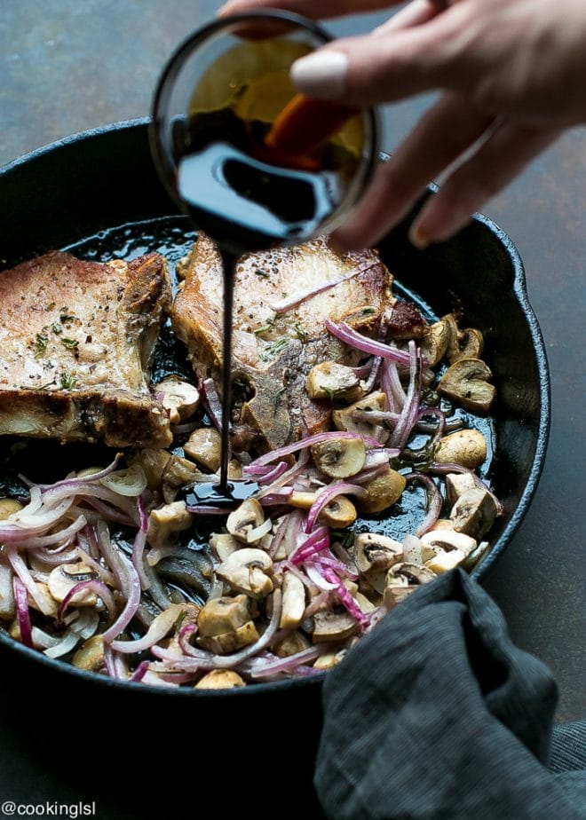 One Pan Pork Chops With Balsamic Mushrooms And Onions