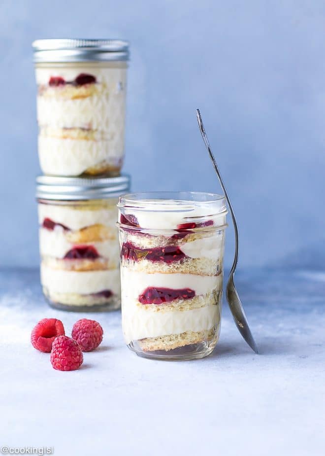 Cake In A Jar Recipe with a spoon on the side