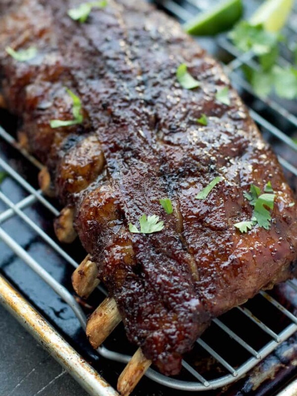 Soy Honey Glazed Pork Ribs Recipe. A slab of Smithfield baby back ribs on a wire rack, ready to enjoy.