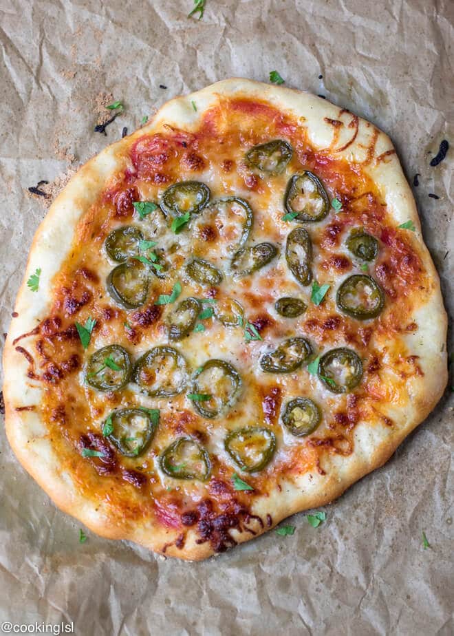 Canned Jalapeno Pizza Recipe- how to make step by step instructions and photos. Pizza baked on a pizza stone i n the oven.