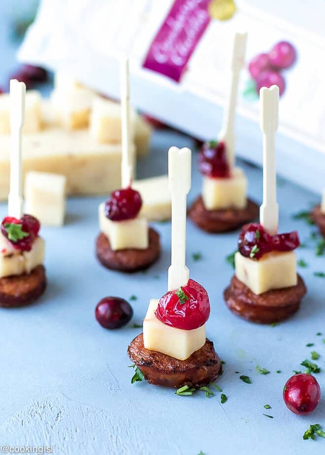 Andouille Sausage Appetizer Bites With Cranberry Cheddar.