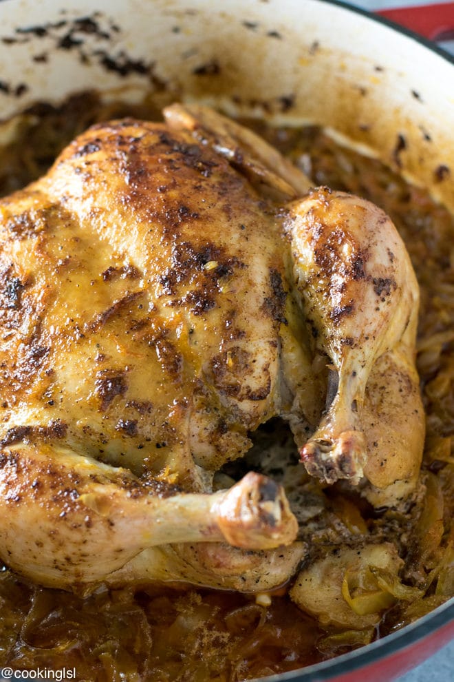 Whole Chicken And Cabbage Recipe In A Dutch Oven/Braiser crispy, juicy and delicious