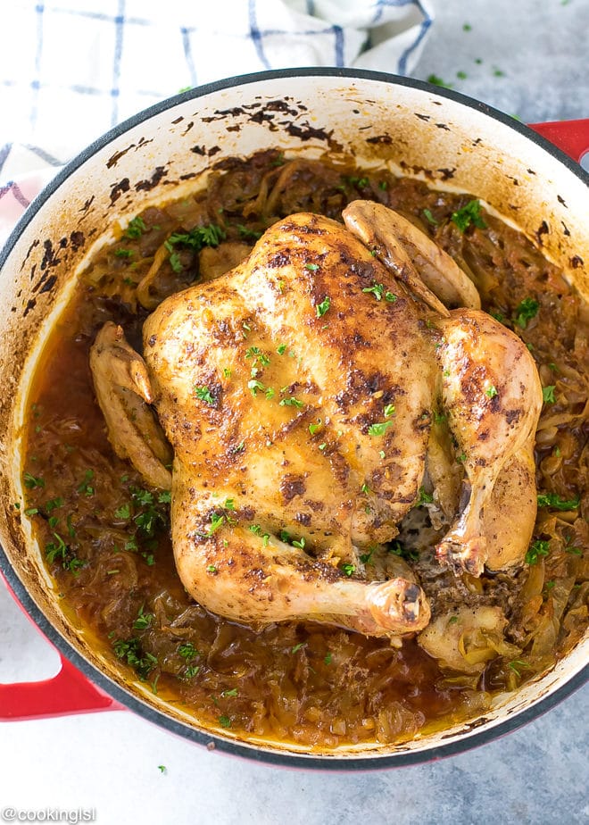 Whole Chicken And Cabbage Recipe In A Dutch Oven/Braiser