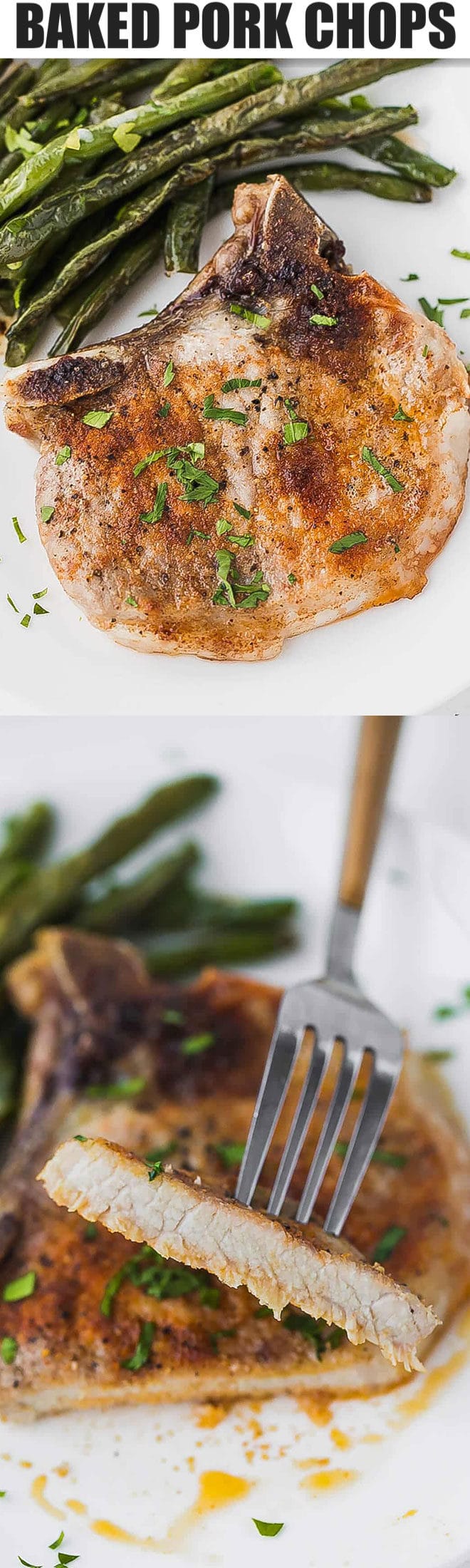 baked pork chops on a white plate