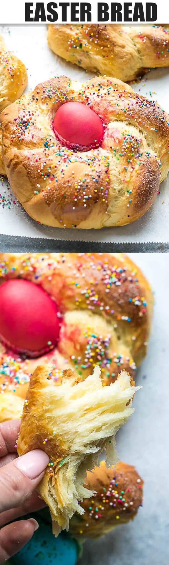 BRAIDED EASTER BREAD WITH COLORED EGG IN THE MIDDLE