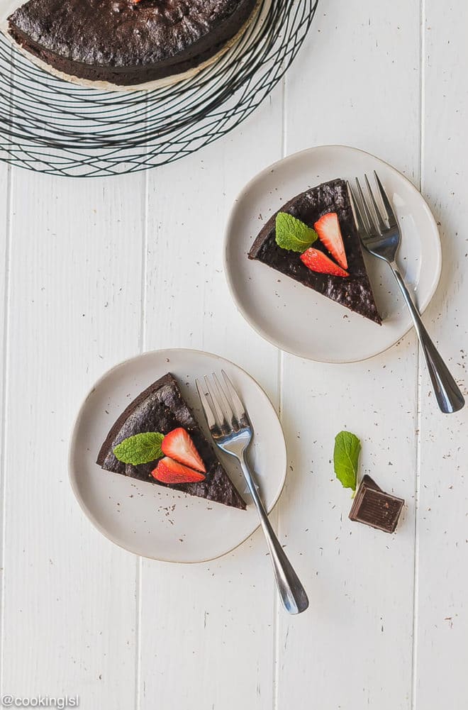 Keto Flourless Chocolate Torte - two slices on plates