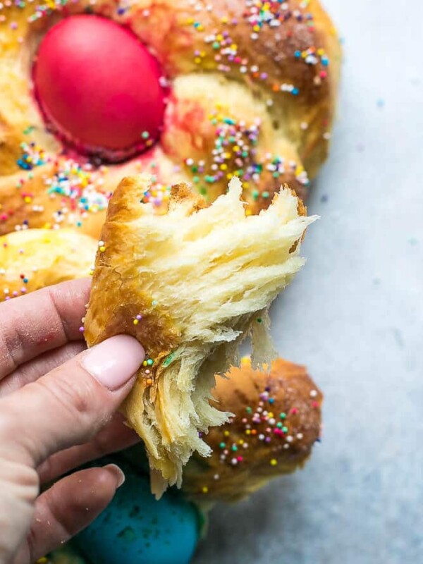 Stringy mini easter bread on the inside