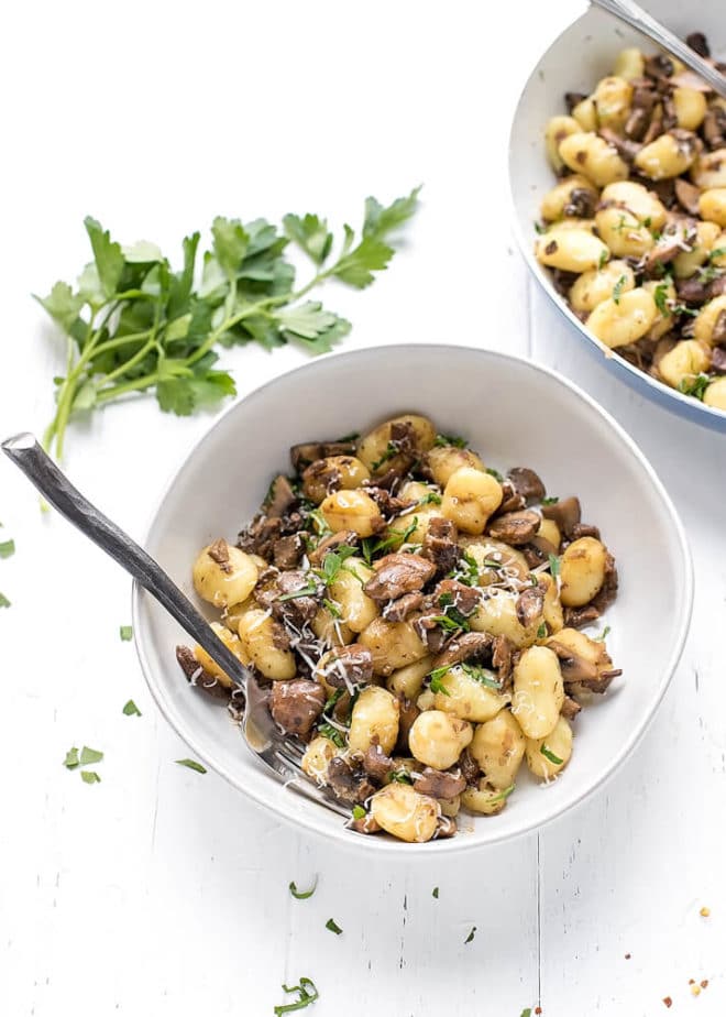 bowl with gnocchi with mushrooms