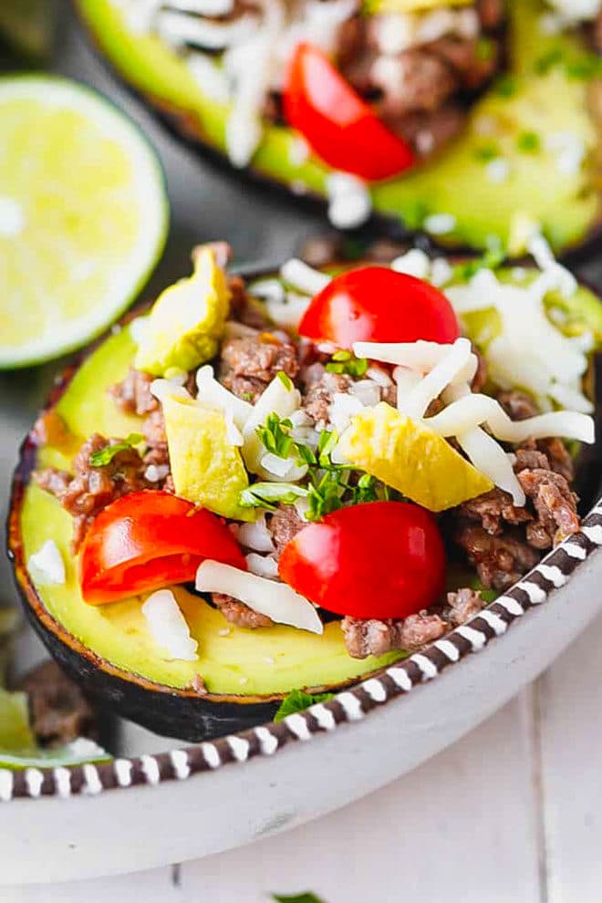 Keto stuffed avocado on a plate