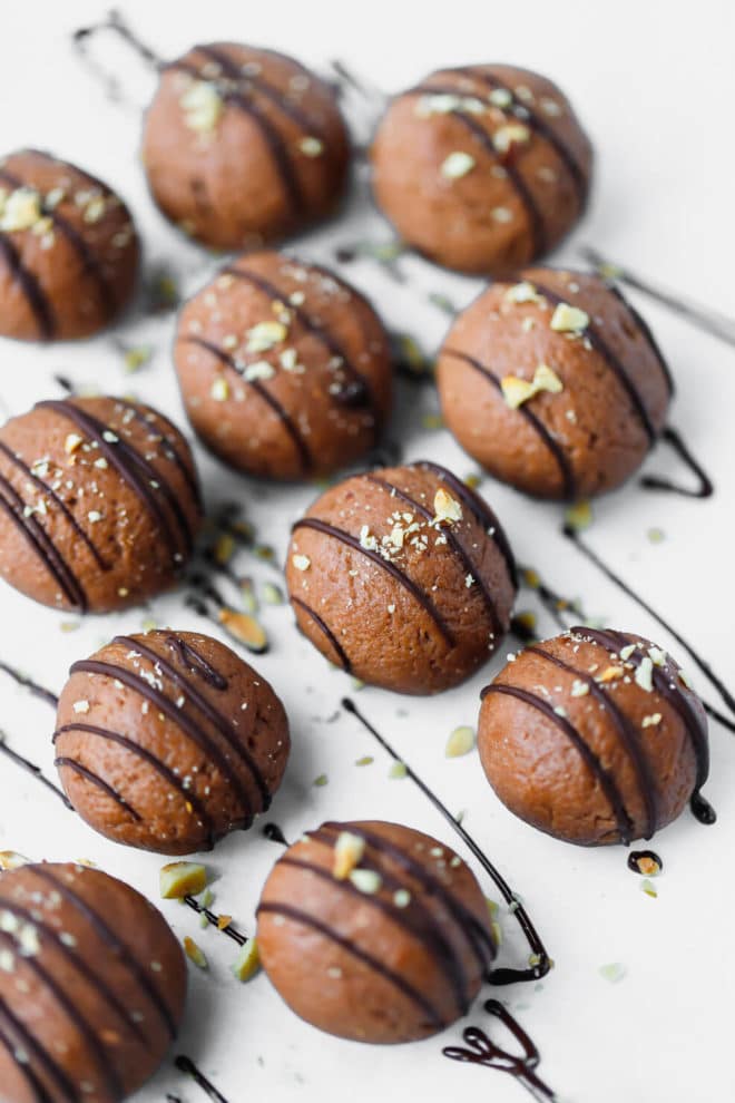 Low-Carb, Keto Chocolate Fat Bombs Recipe drizzled with chocolate