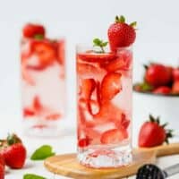 Sugar-Free Strawberry Smash Cocktail in tall clear glasses