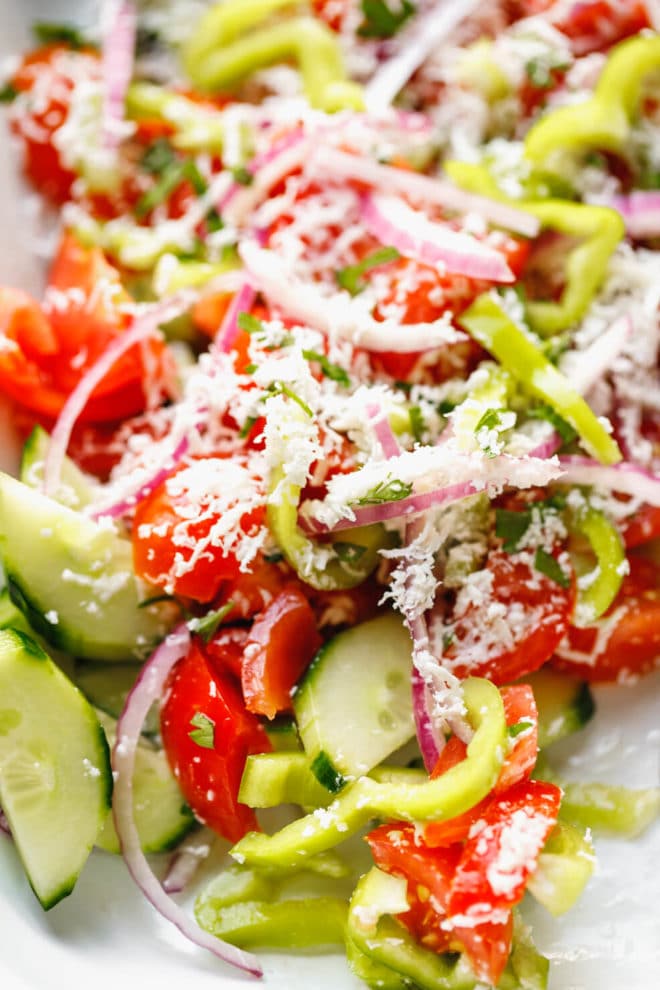 Shopska Salad Recipe made with tomatoes and cucumbers