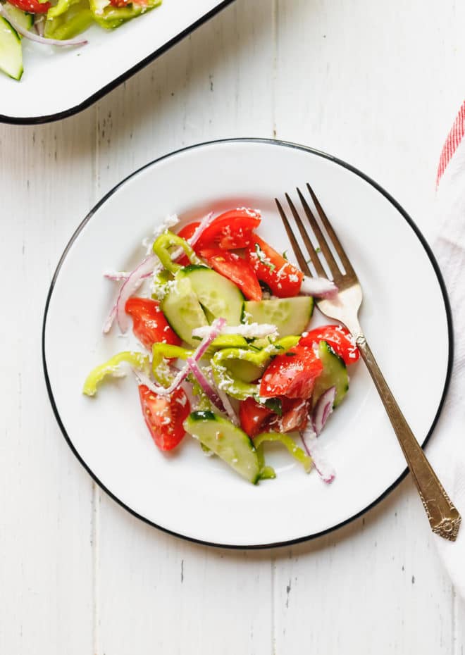 Shopska Salad Recipe on a plate