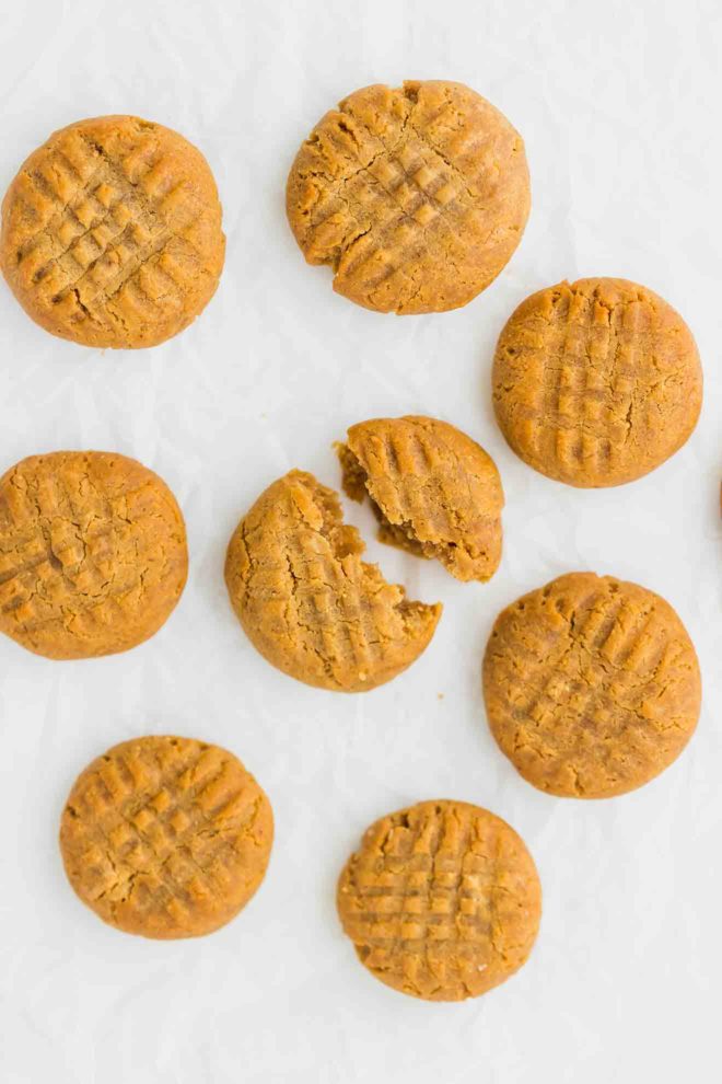 Keto Peanut Butter Cookies Recipe on parchment