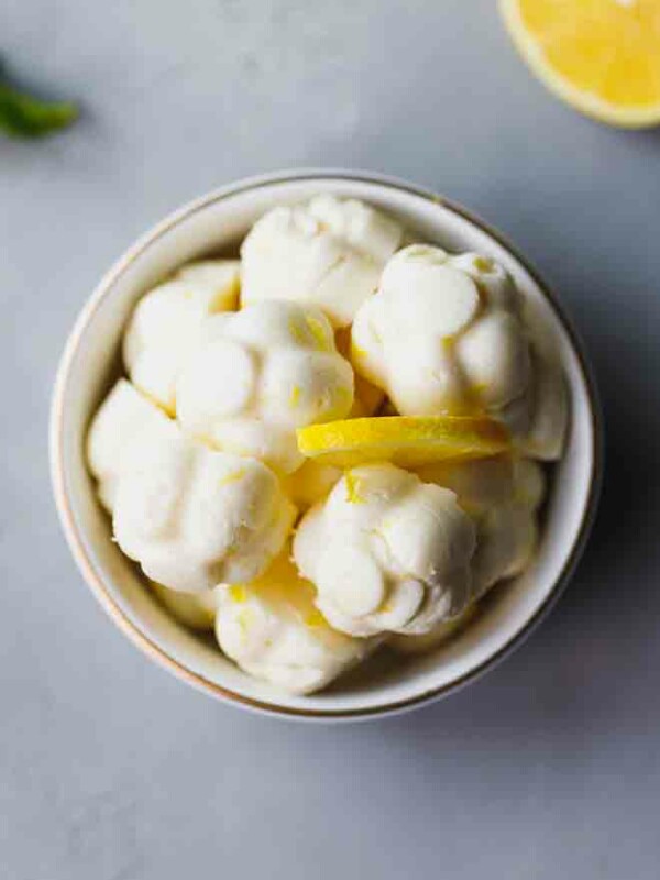 Keto lemon fat bombs in a white bowl