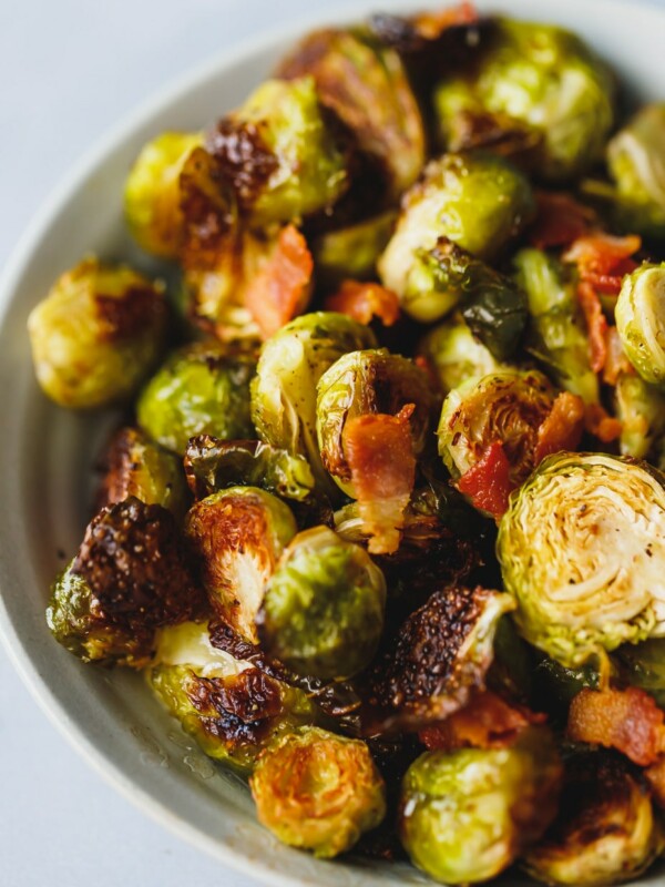 Charred Baked Brussel Sprouts in a bowl
