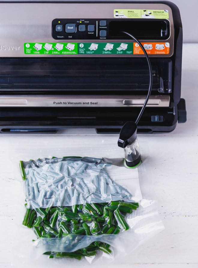 Green beans in a Food Saver Freezer bag