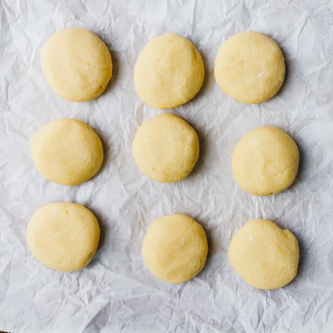 Unbaked low-carb sugar cookies on parchment paper